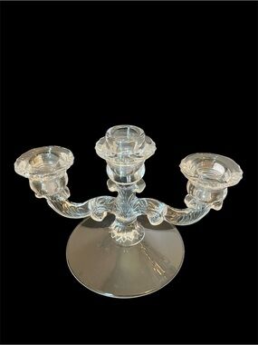 Vintage Cambridge 3 Light Candle Holder Taper Candle Clear Pressed Glass
